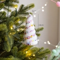 White plush Christmas tree ornament with colorful beads and sequins, 14cm hanging decor - Macaron Cone [Style i]