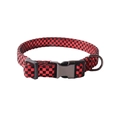 Red and black checkered dog collar with laser metallic finish and heavy duty metal buckle - Red