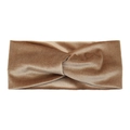 Caramel brown velvet cross knot headband for women featuring soft plush texture - Camel