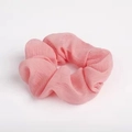 Pink iridescent organza scrunchie with pleated texture for elegant women's hairstyles - Pink Solid Gauze