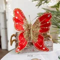 Red velvet butterfly Christmas tree ornament with gold glitter and crystals 25x21cm - 21×25CM / Red