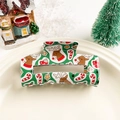 Détail d'une pince à cheveux de Noël verte avec motifs rennes, sucres d'orge et étoiles - Rectangulaire - élan Vert