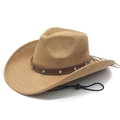 Chapeau de cowboy western en daim camel avec rivets argentés, franges et cordon noir - M (56-58cm) / Chameau