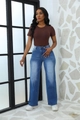 Blue high-waisted wide-leg denim jeans with classic vintage wash for women - S / Dark Blue