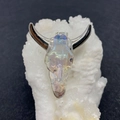 Rainbow acrylic bull head skull pendant with gold plating on white crystal cluster - No.6 (Iridescent Transparent - Silver Horns)