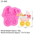 Pink stroller silicone mold for baby shower cakes with teddy bear and gift box patterns - 1# Baby Stroller / Pink