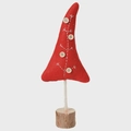 Handmade red wool felt Christmas tree figurine with white embroidery and wooden base - 29CM