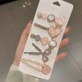 5-piece set of elegant pink hair clips with pearls and rhinestones on display card - Scissors Hair Clip 5-piece Set