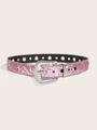 Detail van roze western riem met strassteentjes, glanzende gesp en metalen oogjes - Roze Pailletten Oogjes Strass Gesp Maat S