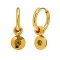 Boucles d'oreilles créoles en acier plaqué or 18K avec pendentif pierre verte - Août - Vert Péridot