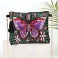 DIY diamond painting handbag with multi-color crystal butterfly and gold chain strap - Red Flower Butterfly (Black) (AA079)