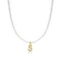 Imitation pearl necklace with gold letter S pendant featuring sparkling zircon inlay - S