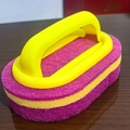 Multipurpose kitchen cleaning sponge brush with ergonomic yellow handle and colorful foam - Large Red Yellow