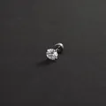 Sparkling silver titanium steel stud earring with four-claw set round cubic zirconia - Flat Back Screw / 6mm / Steel