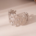 Bracciale rigido argento in acciaio inossidabile con motivi floreali a strati vari - Stile Floreale 3D Argento / Argento