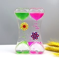Dual heart liquid motion bubbler with pink and green oil drops and rotating windmills - SY01 Colorful Windmill Green Pink