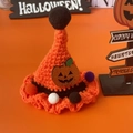 Handmade crochet Halloween pumpkin witch hat with colorful pom-poms for pets and decor - S / Orange Pumpkin Style