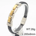 Bracciale da uomo in pelle nera intrecciata con maglie a catena in oro e argento - Oro Bicolore (KB188297-KLHQ)