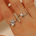 Détails de bagues étoile de mer et vagues avec perles blanches et zircons sur les doigts - Ensemble 2 Pièces Perle Océan Style B (A-1468+A-547)