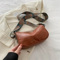 Braune weiche PU-Leder Umhängetasche mit einem breiten Schultergurt im Retromuster - Hellbraun