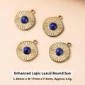 Lapis lazuli stainless steel sunburst pendant, 20x17mm blue stone jewelry charm - Optimized Lapis Sunburst-Small