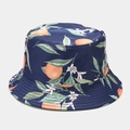 Dark blue bucket hat with orange and flower print for summer outdoor sun protection - M (56-58cm) / Orange Pattern Dark Blue
