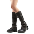 Dark grey knitted leg warmers with side zipper design and vertical ribbed texture - One Size / Dark Gray