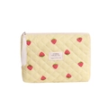 Quilted strawberry makeup bag with yellow and white stripes and ribbon zipper - Yellow Strawberry Octagonal Bag