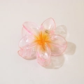 Pink and yellow gradient frangipani flower hair claw clip with transparent glitter finish - Glitter Pink - 8cm