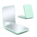 Compact mint green foldable LED makeup mirror showing open and closed positions - Mint Green