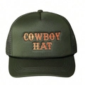 Olijfgroene trucker pet met oranje Cowboy Hat borduursel en mesh achterkant - Eén maat / Legergroen