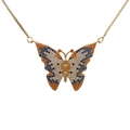 Golden butterfly pendant necklace with colorful cubic zirconia and box chain - Tri-Color Zircon-Blue Theme