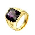 Gold plated stainless steel cross ring featuring a square purple gemstone centerpiece - Gold Purple Zirconia