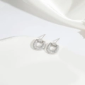 Silver horseshoe earrings with clear zircon stones on elegant white satin fabric - U-Shape/Horseshoe / Silver