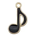Golden musical note charm with black enamel inlay for DIY jewelry making and crafts - Black Music Note