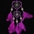 Handmade purple heart-shaped dream catcher featuring soft feathers and shell accents - 8002B Small-Purple