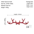Red retro antler wall hook made of heavy cast iron with vintage gold texture - Red with Gold Distressed