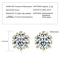 Sunflower moissanite stud earrings in S925 sterling silver with 8mm D color stones - Firework Bloom / 2 Carat * 2 / Gold