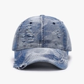 Verwaschene hellblaue Jeans-Baseballkappe mit Vintage-Fransen und zerrissenen Details - Verstellbar / Mittelblau (25A286)