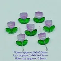 Light purple glass tulip flower and green leaf beads for DIY jewelry making sets - Purple