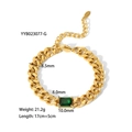 Bracelet cubain en acier plaqué or 18 carats avec une pierre précieuse verte rectangulaire - Bracelet avec pierre précieuse verte rectangulaire (YYB023077-G)
