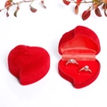 Elegant red heart-shaped velvet ring box with rose relief and dual ring slots - 6*6*4CM / Red With Red Interior Double Slot
