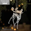 Transparent acrylic Christmas elk pendant with gold sequins for holiday tree decor - Elk Style
