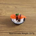 Realistic salmon sushi bowl food miniature model weighing 33.7g on wooden background - Salmon Sushi - No Hook / 5CM Diameter