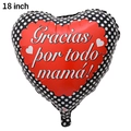 18-inch heart-shaped Mother's Day foil balloon with black polka dots and Spanish text - Spanish Mother's Day #12