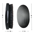 Men's curved beard brush with black wood handle and dense bristles shown with dimensions - He Wood Black Boar Bristle 12x6.4x3.5CM