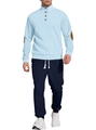 Men's casual knit set with light blue button sweater and navy drawstring pants - Light Blue + Navy