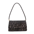 Retro schoudertas met bruine luipaardprint, slanke riem en metalen gespafwerking - Bruin