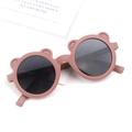 Matte pink round frame sunglasses for kids featuring cute bear ears on top of the rim - Matte Bear - Purple Brown