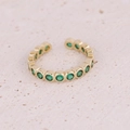Detailed macro view of adjustable gold ring with micro-pave green circular gemstones - Adjustable Open / Green Round Zircon Eternity Band (6#)
